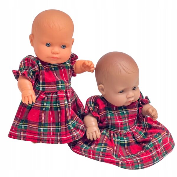 Kariertes Weihnachtskleid für Miniland 21 cm Puppe – weiche Baumwolle, rot