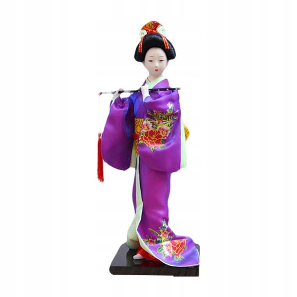 Japanische Geisha-Puppe im lila Kimono, 27 cm, handgefertigte dekorative Skulptur