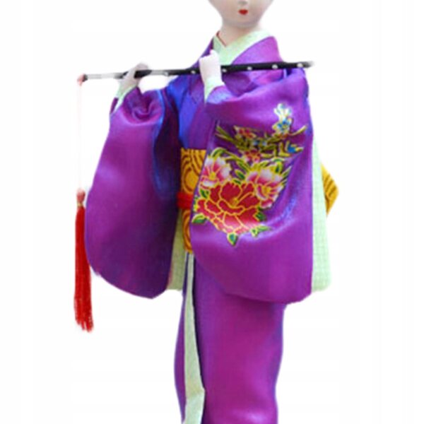 Japanische Geisha-Puppe im lila Kimono, 27 cm, handgefertigte dekorative Skulptur