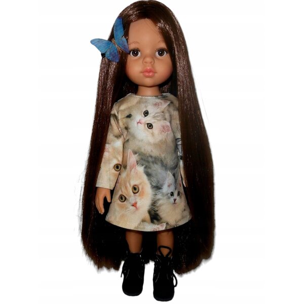Originalkleid für Paola Reina 32 cm Puppe – Kleid aus Stoff mit Kätzchenmuster