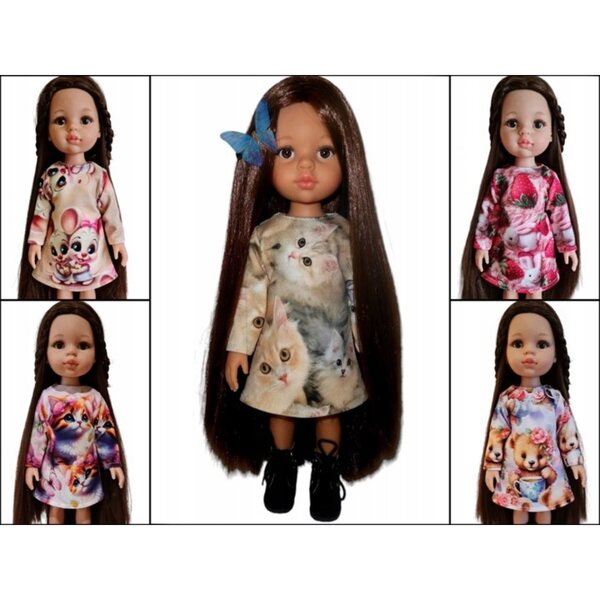 Originalkleid für Paola Reina 32 cm Puppe – Kleid aus Stoff mit Kätzchenmuster