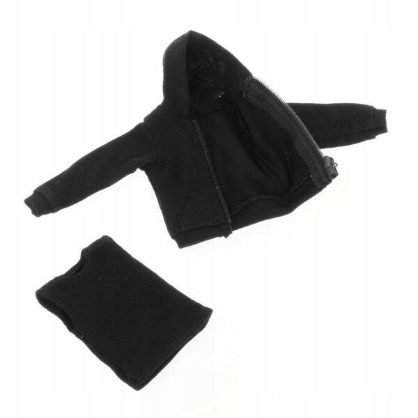 Kleidung Miniatur Mann 1:12 Weste und handgemachter schwarzer Kapuzenpullover