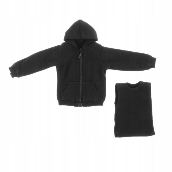 Kleidung Miniatur Mann 1:12 Weste und handgemachter schwarzer Kapuzenpullover