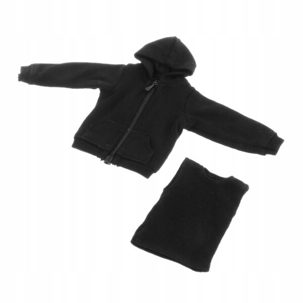 Kleidung Miniatur Mann 1:12 Weste und handgemachter schwarzer Kapuzenpullover