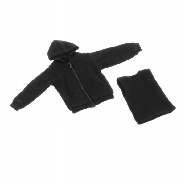 Kleidung Miniatur Mann 1:12 Weste und handgemachter schwarzer Kapuzenpullover