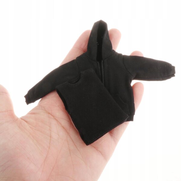 Kleidung Miniatur Mann 1:12 Weste und handgemachter schwarzer Kapuzenpullover