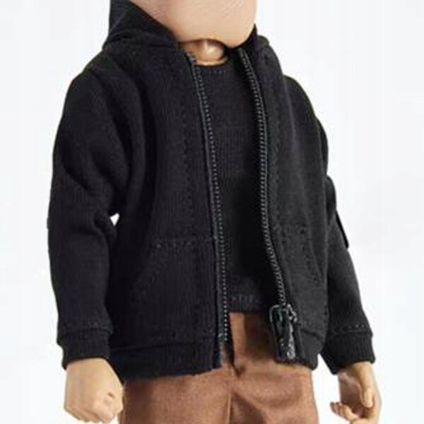 Kleidung Miniatur Mann 1:12 Weste und handgemachter schwarzer Kapuzenpullover