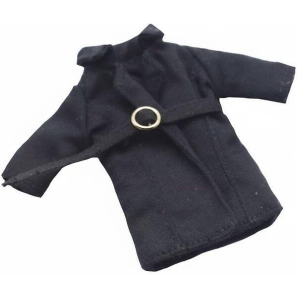 Klassischer schwarzer Trenchcoat für 1/12 BJD-Puppe. Eleganter und realistischer Stil