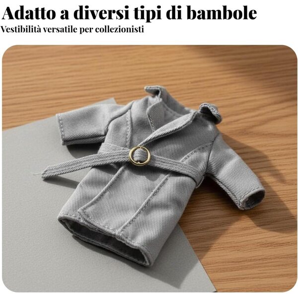 Klassischer schwarzer Trenchcoat für 1/12 BJD-Puppe. Eleganter und realistischer Stil