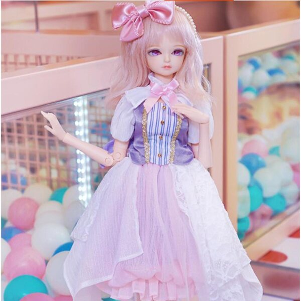 Elegantes graues Abendkleid mit Schleifenkragen für 1/4 BJD-Puppen