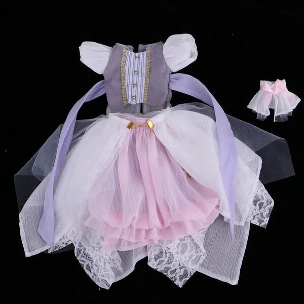 Elegantes graues Abendkleid mit Schleifenkragen für 1/4 BJD-Puppen