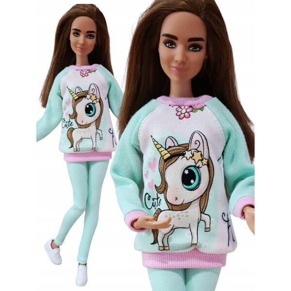 2-teiliges Puppenkleidungsset mit Sweatshirt und mehrfarbigen Leggings für Kinder ab 4 Jahren