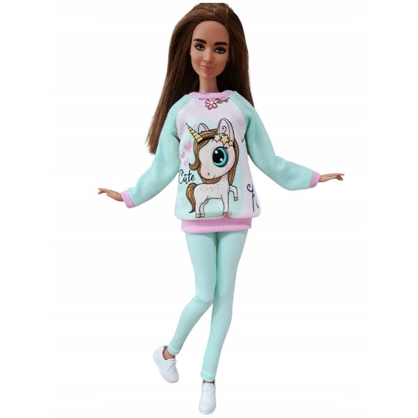 2-teiliges Puppenkleidungsset mit Sweatshirt und mehrfarbigen Leggings für Kinder ab 4 Jahren