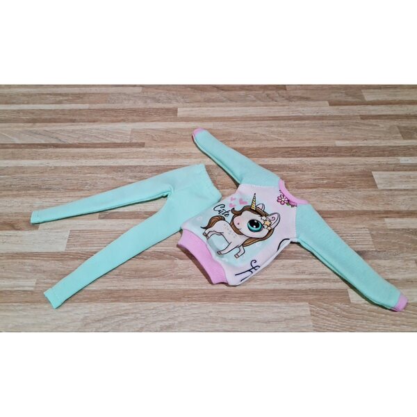 2-teiliges Puppenkleidungsset mit Sweatshirt und mehrfarbigen Leggings für Kinder ab 4 Jahren