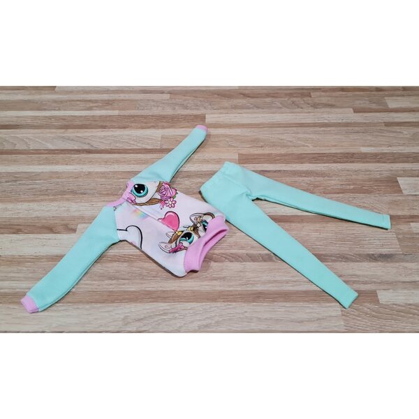 2-teiliges Puppenkleidungsset mit Sweatshirt und mehrfarbigen Leggings für Kinder ab 4 Jahren