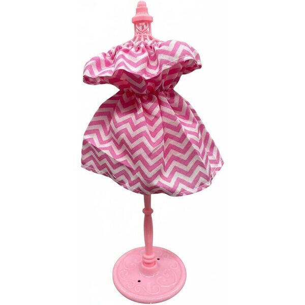 Qianly Mini Abito per Bambola 30 cm con Gonna a Righe Ondulate e Volant Rosa