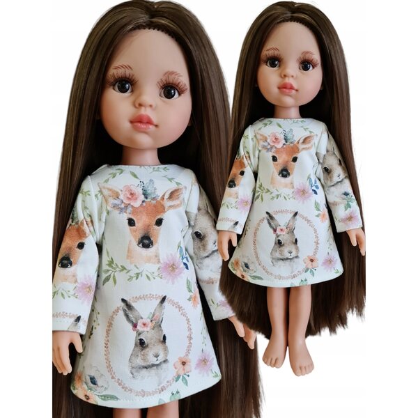 Kleid für Paola Reina 32 cm Puppe mit Waldtier-Print