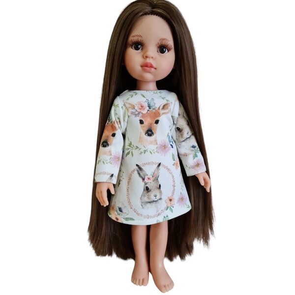 Kleid für Paola Reina 32 cm Puppe mit Waldtier-Print