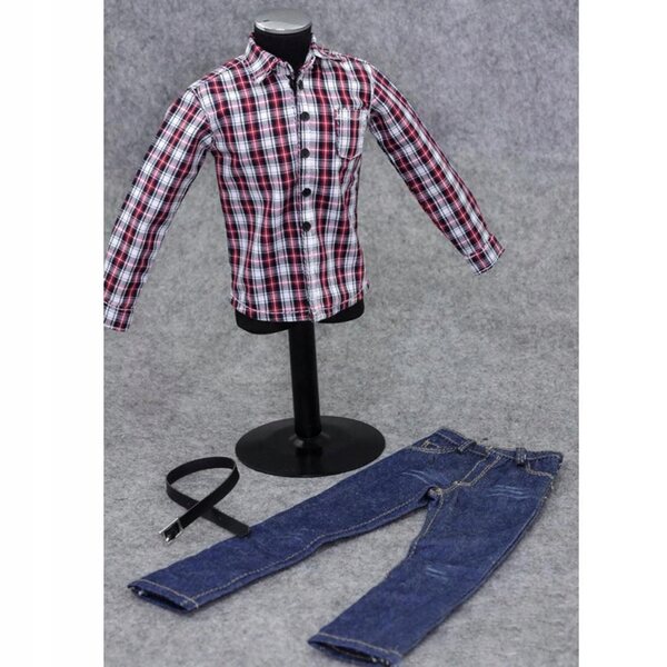 1/6 Bekleidungsset für 12" Figur mit kariertem Hemd und Blue Jeans