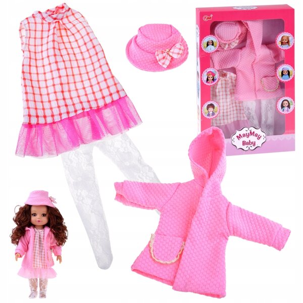 Rosafarbenes Kleidungsset für 36–40 cm große Puppen mit Kleid, Mantel und Hut