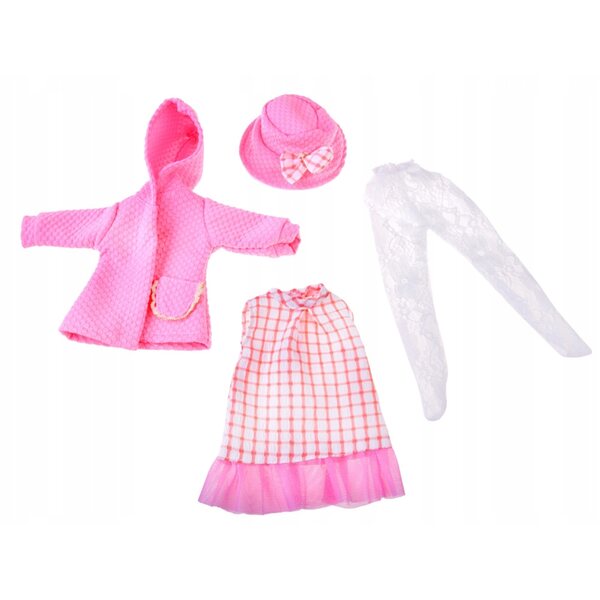 Rosafarbenes Kleidungsset für 36–40 cm große Puppen mit Kleid, Mantel und Hut
