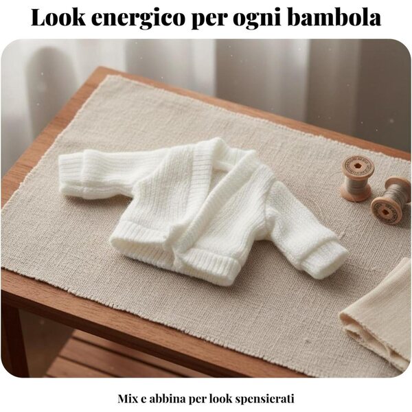 Cardigan in maglia Qianly multicolore per bambole 1/12 OB11 morbido e facile da vestire