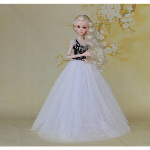 Prinzessinnen-Hochzeitskleid für 1/4 BJD-Puppen – Abendkleid, weißer Tüll, 43 cm