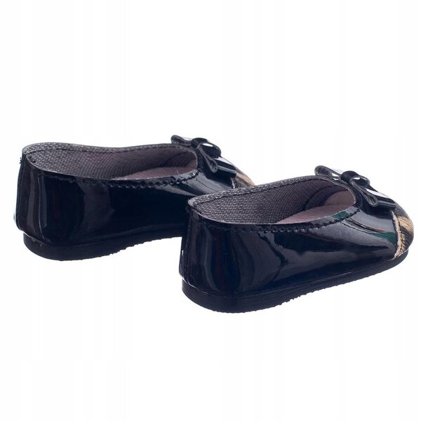 Flache schwarze Ballerinas mit Leopardenmuster für 18-Zoll-Puppen