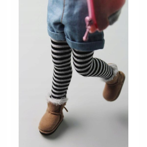 Gestreifte Leggings für 12-Zoll-Puppen – lange schwarze Wintersocken