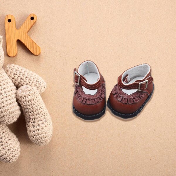 Elegante 17 cm große Puppenschuhe aus braunem PU-Material für Kinder