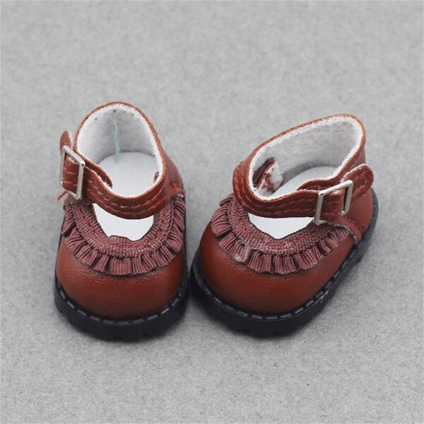 Elegante 17 cm große Puppenschuhe aus braunem PU-Material für Kinder