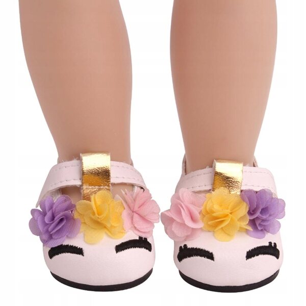 18-Zoll-PU-Puppenschuhe mit stilvollem weißen Knöchelriemen