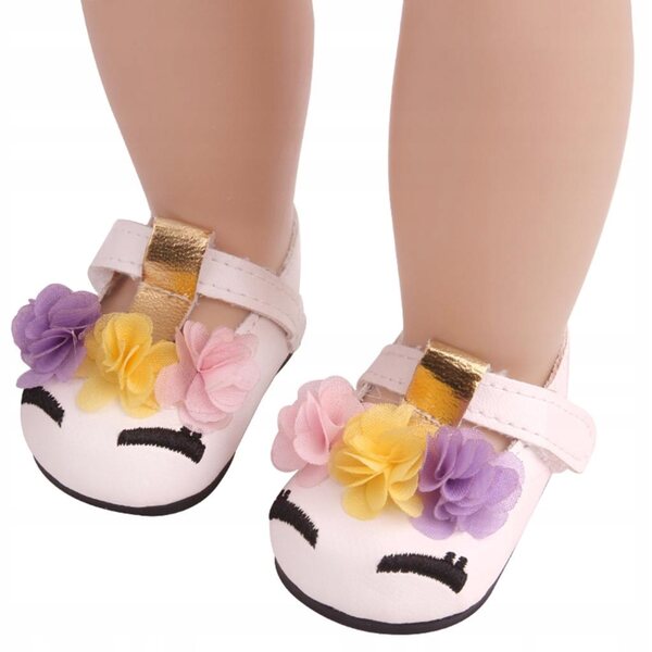 18-Zoll-PU-Puppenschuhe mit stilvollem weißen Knöchelriemen