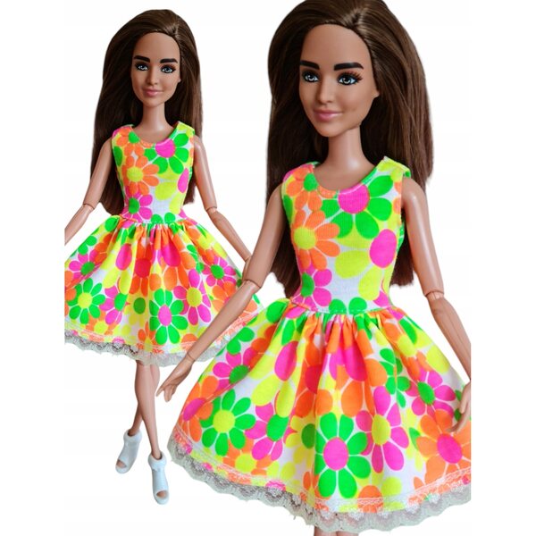 Blumenkleid für klassische Puppen, mit Spitze und Klettverschluss