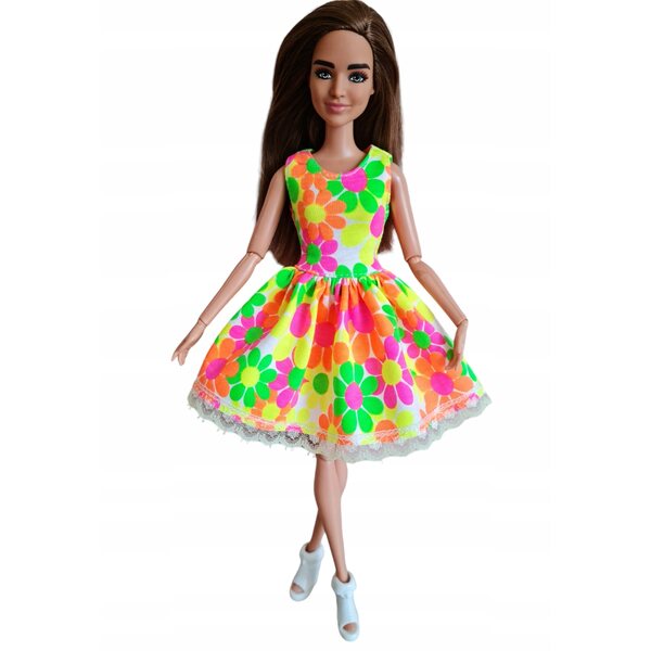 Blumenkleid für klassische Puppen, mit Spitze und Klettverschluss