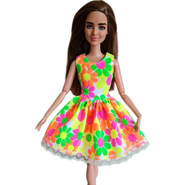 Blumenkleid für klassische Puppen, mit Spitze und Klettverschluss