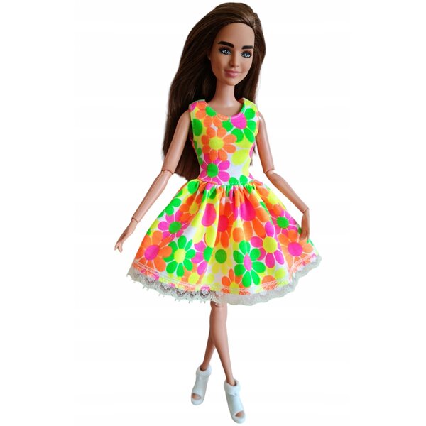 Blumenkleid für klassische Puppen, mit Spitze und Klettverschluss