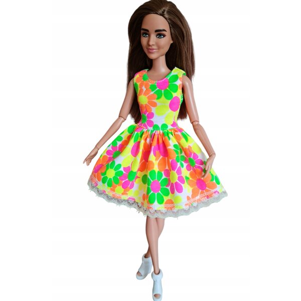 Blumenkleid für klassische Puppen, mit Spitze und Klettverschluss