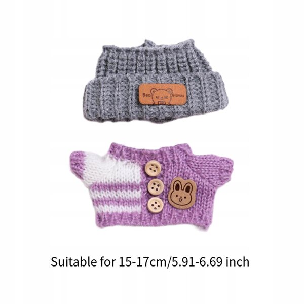 Bekleidungsset für 15–17 cm große Puppen mit weichem und handgefertigtem lila Pullover und Mütze
