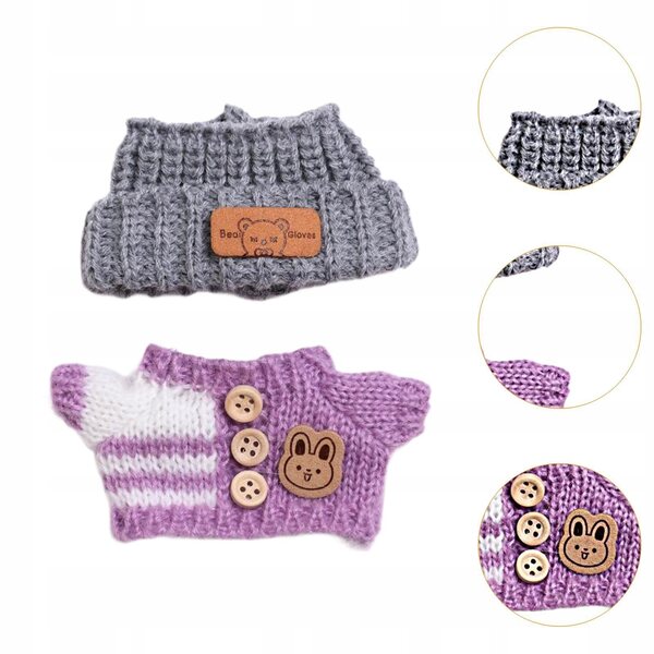 Bekleidungsset für 15–17 cm große Puppen mit weichem und handgefertigtem lila Pullover und Mütze