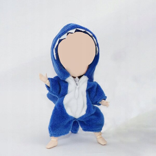 Kombinezon pluszowy rekina per bambole scala 1:12, blu, con zip facile