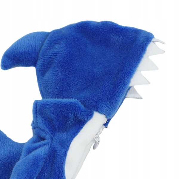 Kombinezon pluszowy rekina per bambole scala 1:12, blu, con zip facile