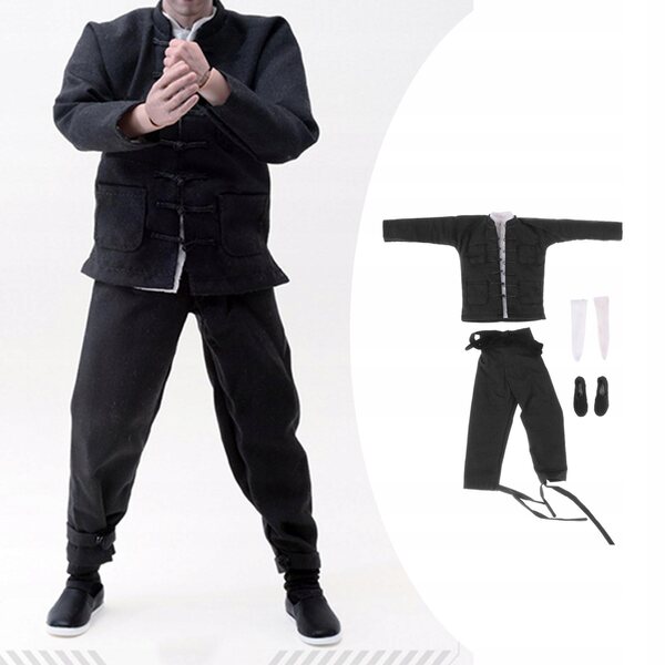 Costume cinese 1:6 fatto a mano per action figure maschili 12 pollici nero