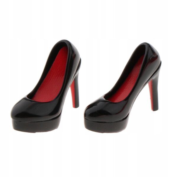 Rotes enges Kleid und Absatzschuhe für 1/6 Puppe – detaillierte Kleidung