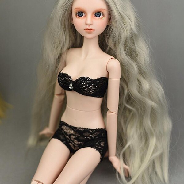 Dessous-Set mit schwarzem Spitzenoberteil und Höschen für Lolita 1/4 BJD Night-Puppen