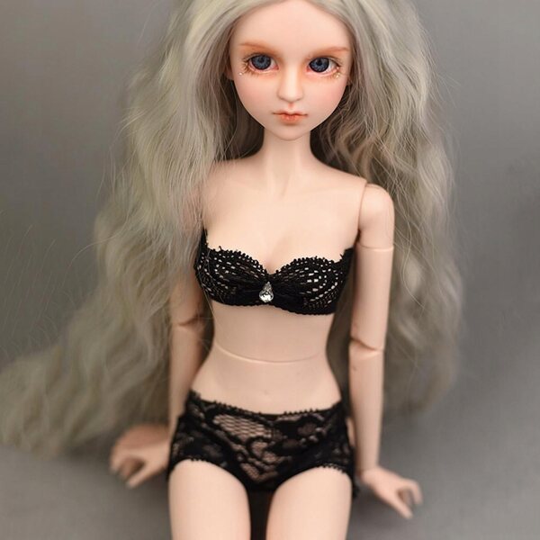 Dessous-Set mit schwarzem Spitzenoberteil und Höschen für Lolita 1/4 BJD Night-Puppen