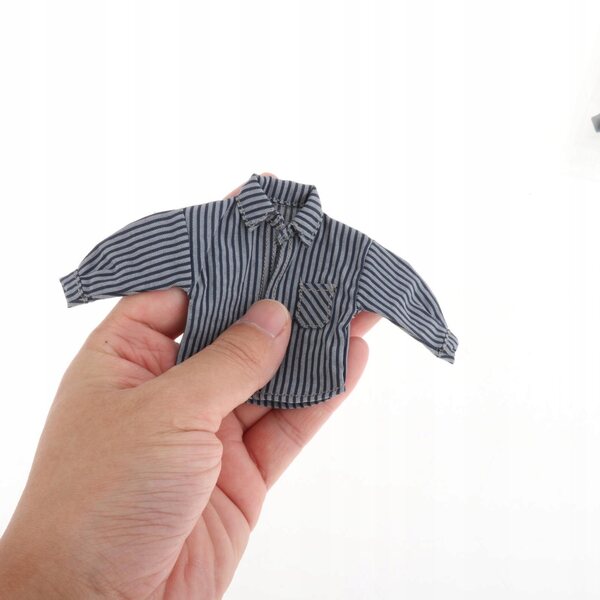 1/12 Men Shirt Mini Clothing Dressing Up Rekwizyty Casual Soft Dark Blue Stripe