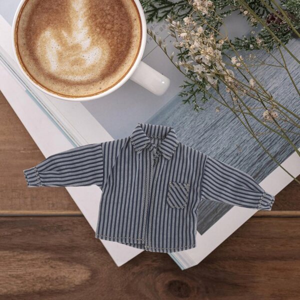 1/12 Men Shirt Mini Clothing Dressing Up Rekwizyty Casual Soft Dark Blue Stripe