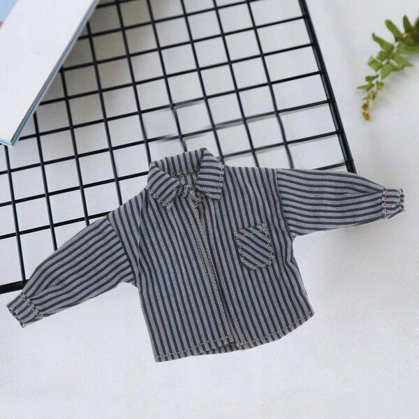 1/12 Men Shirt Mini Clothing Dressing Up Rekwizyty Casual Soft Dark Blue Stripe