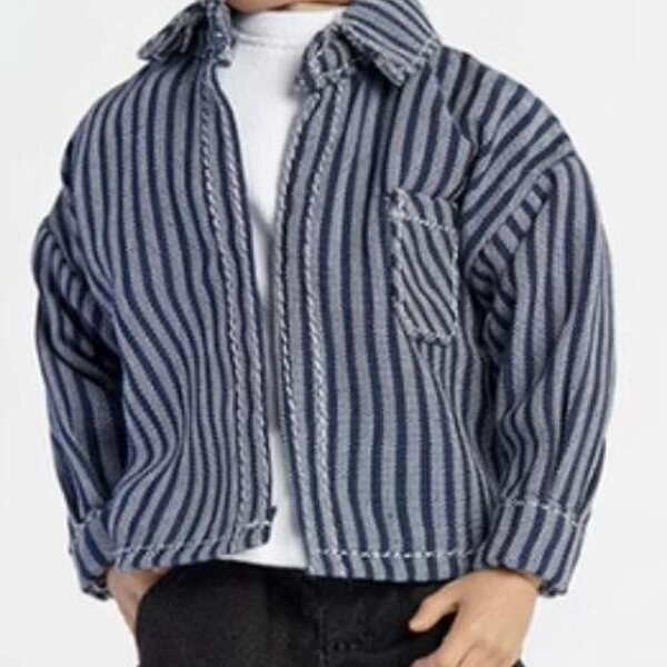 1/12 Men Shirt Mini Clothing Dressing Up Rekwizyty Casual Soft Dark Blue Stripe